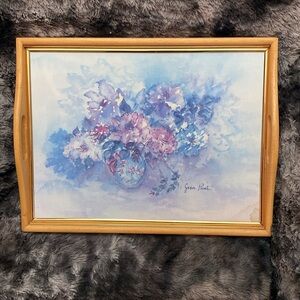 Floral Watercolor Art in Wooden Serving Tray made in Vancouver
